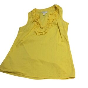 LOFT Yellow Sleeveless Ruffle Neck Top Blouse‎ Tank Casual Women's size M